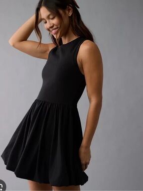American Eagle Outfitters Black Sleeveless Fit-and-Flare Mini Dress